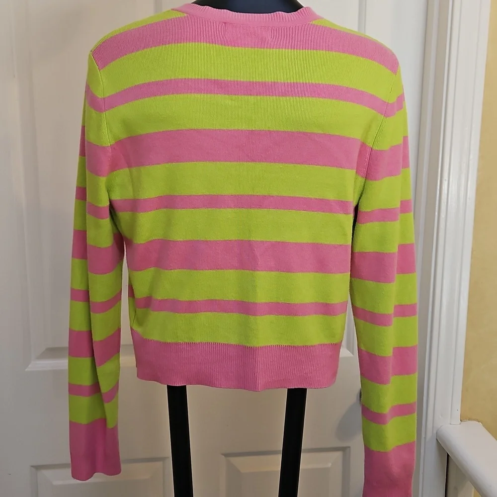 VICTOR GLEMAUD Pink and Green Striped Cardigan Sweater - S